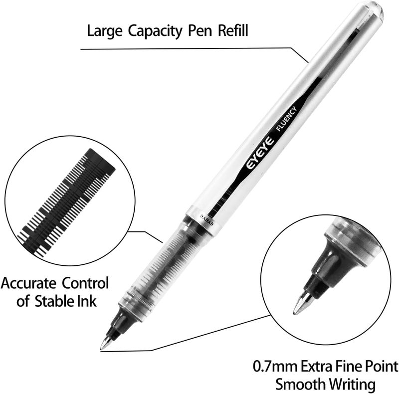 EYEYE 0.7mm Rollerball Pens Fine Point, 6 Pack of Pen Black Roller Ball Medium Point Quick Dry, Liquid Ink Pen Fine Point Smooth Writing Pens for Journaling, Note Taking, Office, School Supplies - Image 4